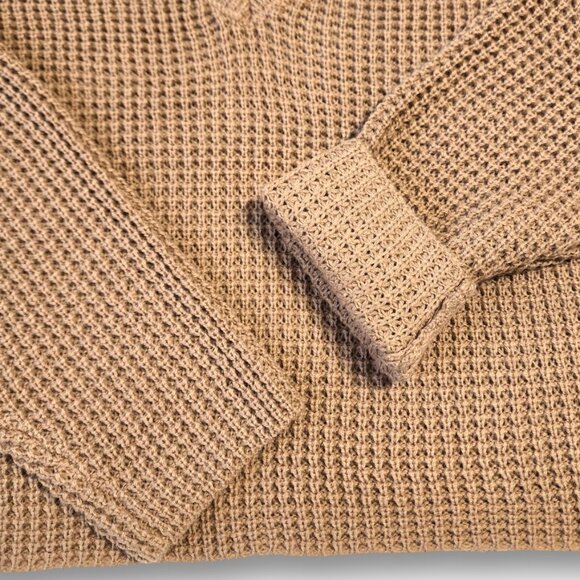 Waffle Knit Sweater- X-SMALL-Women's- KHAKI- Cropped Pullover Long Sleeve NWOT - Picture 4 of 5